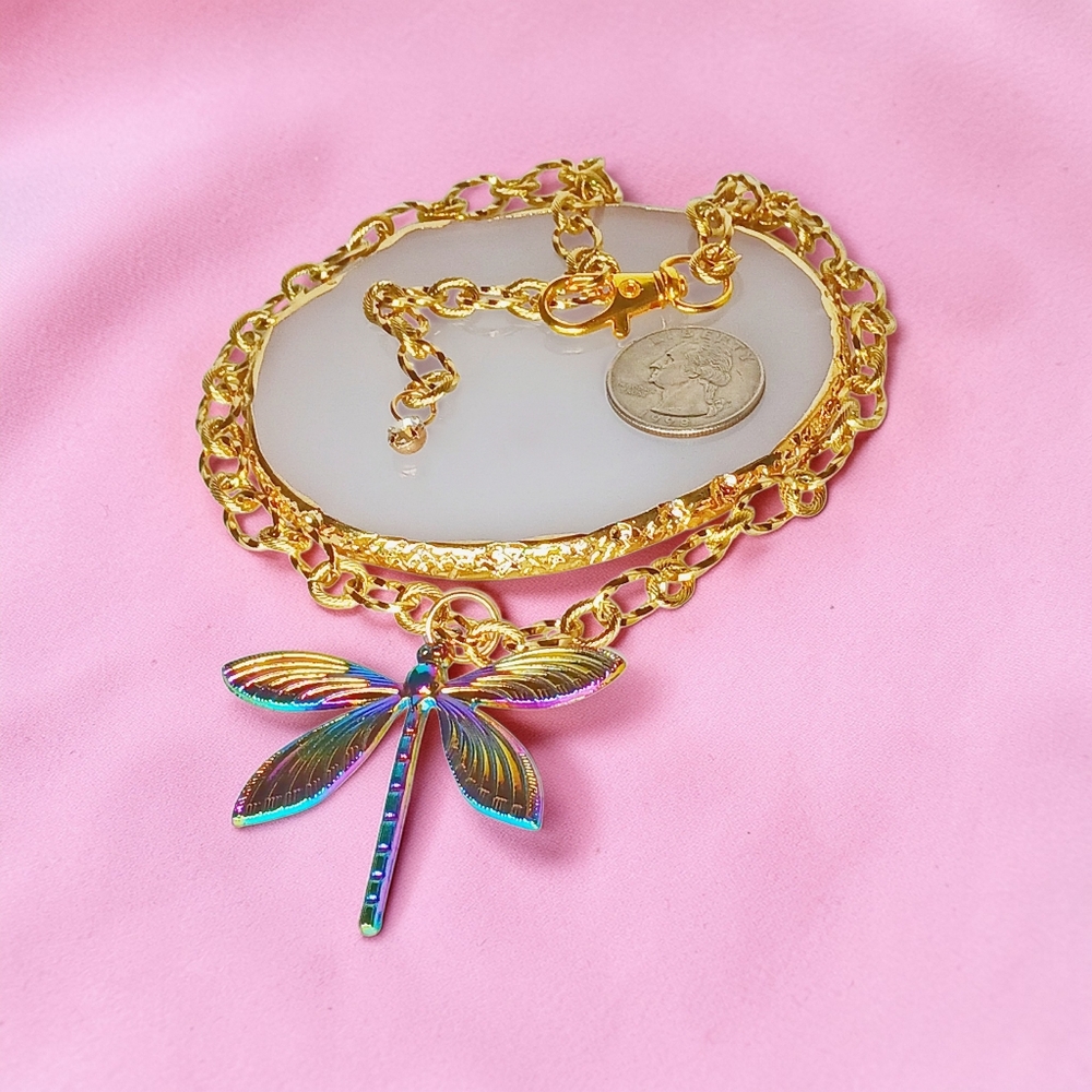 HP🎉 Gold Enchanted Choker Necklace Multicolor Dragonfly Pendant New Age Grunge - Picture 8 of 12